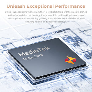 MediaTek Helio G100 octa-core processor for smooth multitasking, gaming, and efficient performance