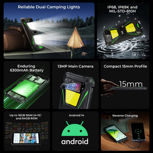 Oukitel G5 4G rugged phone main features including 6-inch HD+ display, 6300mAh battery, 13MP camera, waterproof and durable design