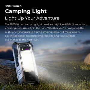 WP100 Plus 1200-lumen camping light providing bright LED illumination for outdoor camping, hiking, emergency lighting, and nighttime adventures.