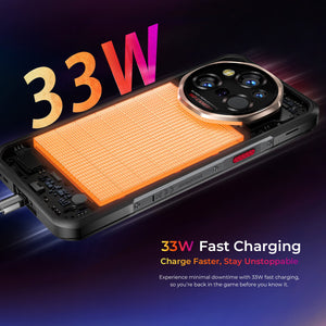 Oukitel WP55 Ultra rugged smartphone with 33W fast charging technology, quickly powering up its massive 11000mAh battery for minimal downtime and unstoppable performance.
