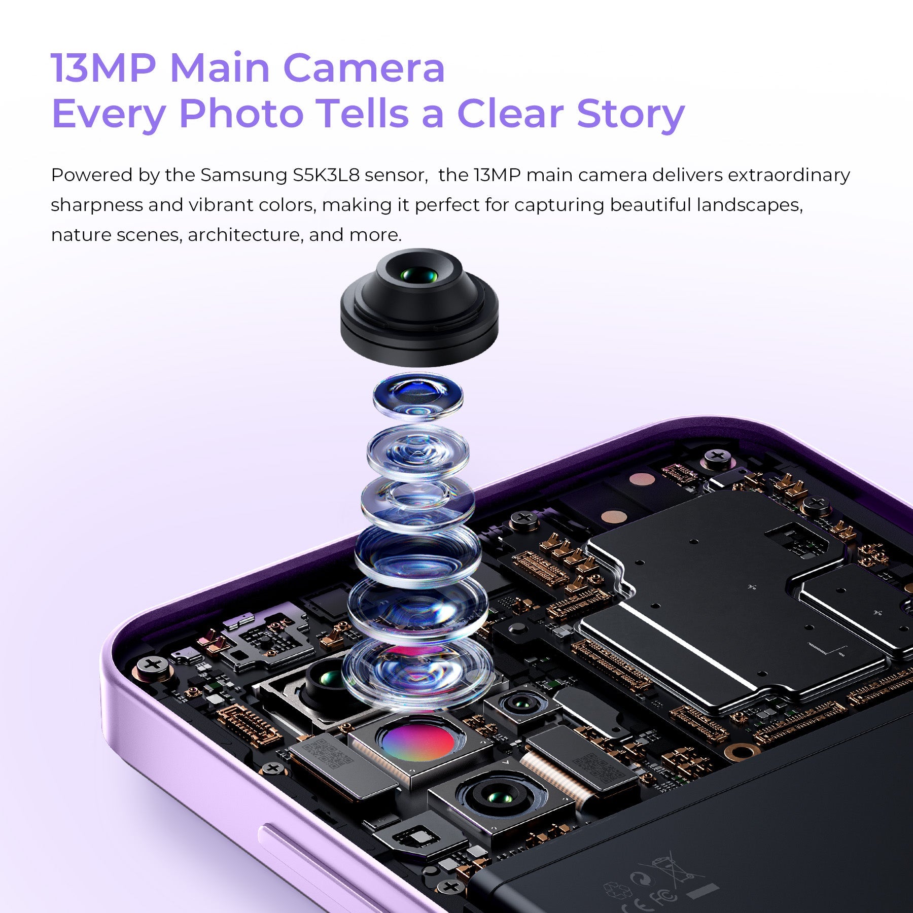 Oukitel C2 smartphone with 13MP main camera powered by Samsung S5K3L8 sensor for sharp and vibrant photos