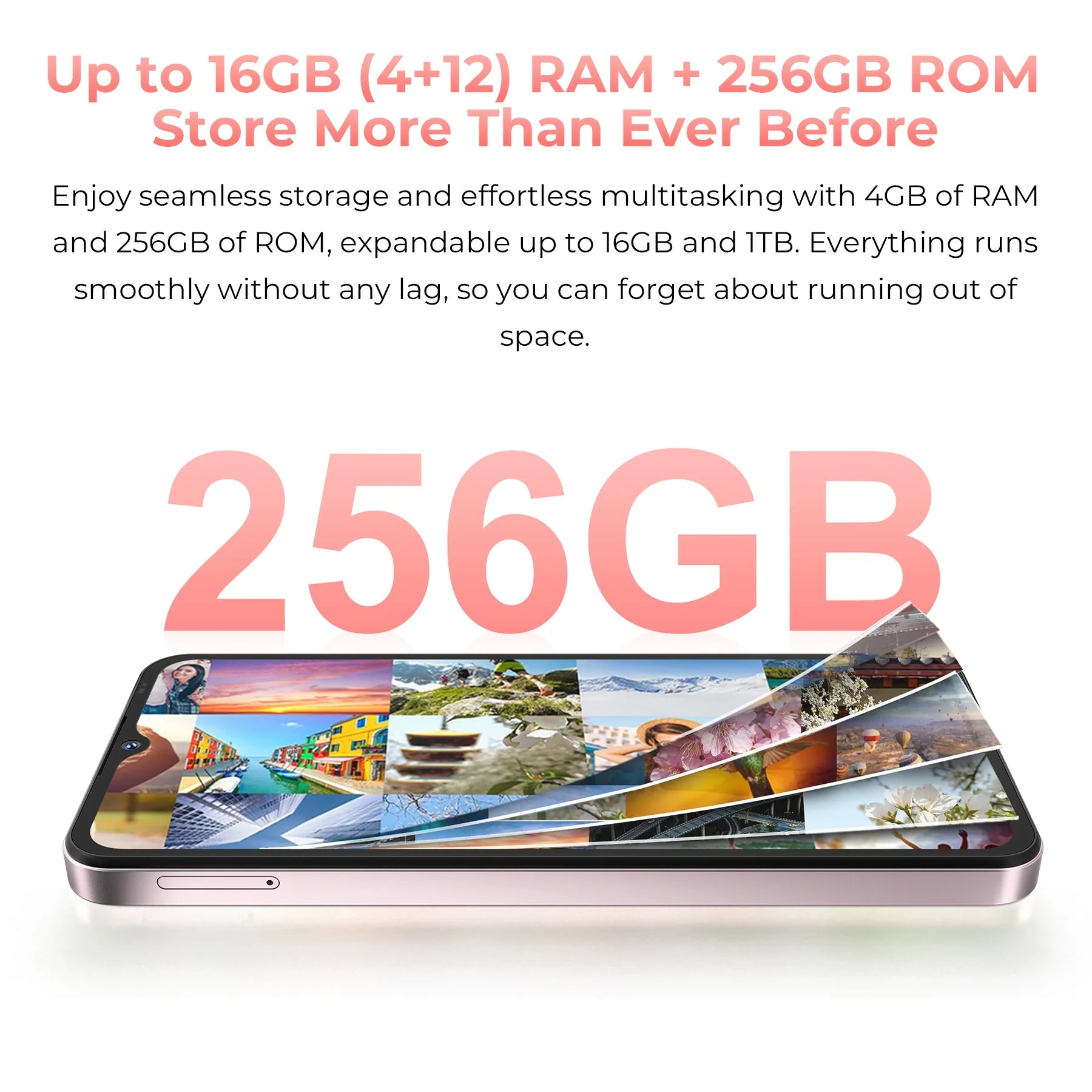 OUKITEL C3 smartphone with up to 16GB RAM and 256GB ROM storage for smooth multitasking and ample space.
