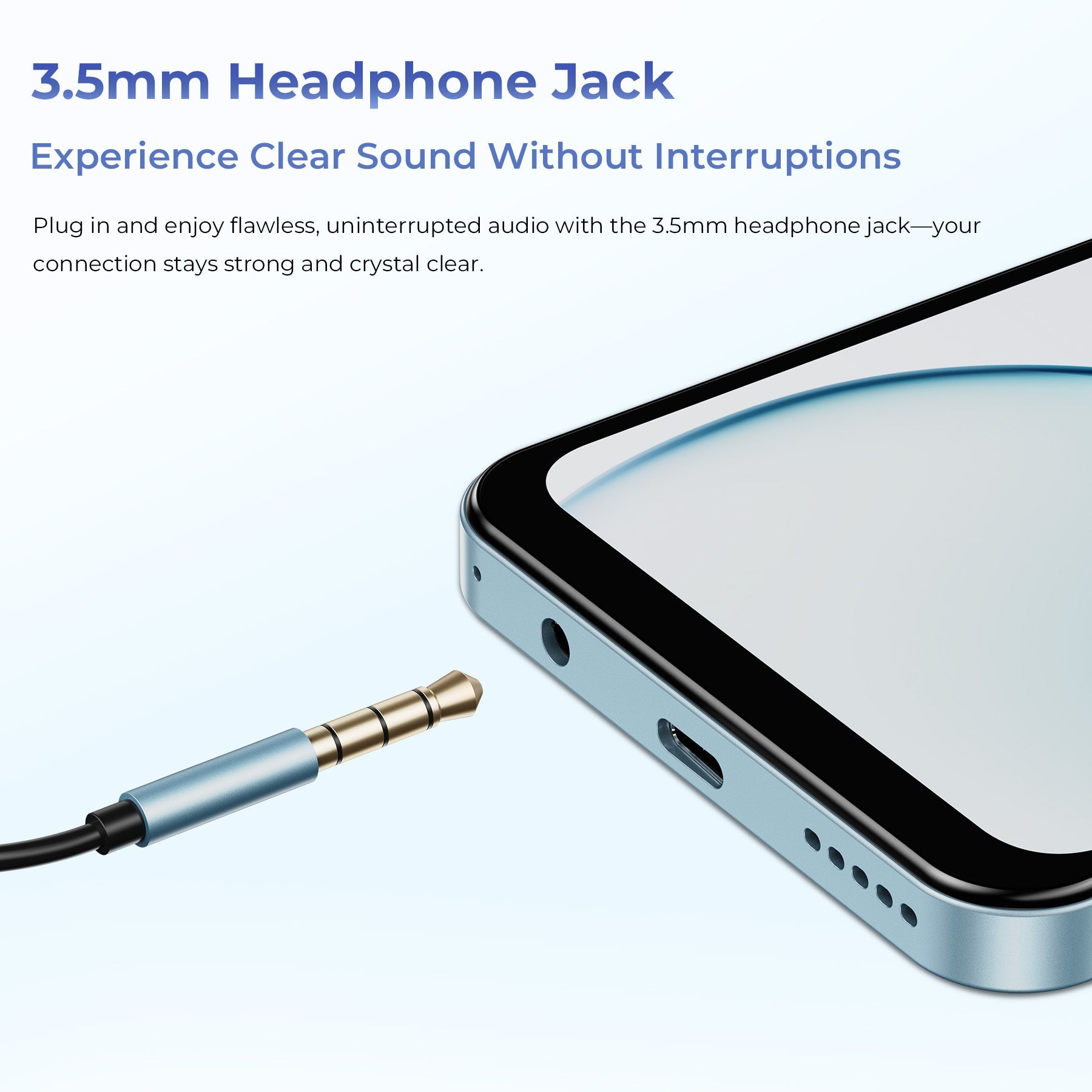 OUKITEL C5 smartphone with a 3.5mm headphone jack for uninterrupted, high-quality audio, ensuring a crystal-clear connection for music, calls, and entertainment.