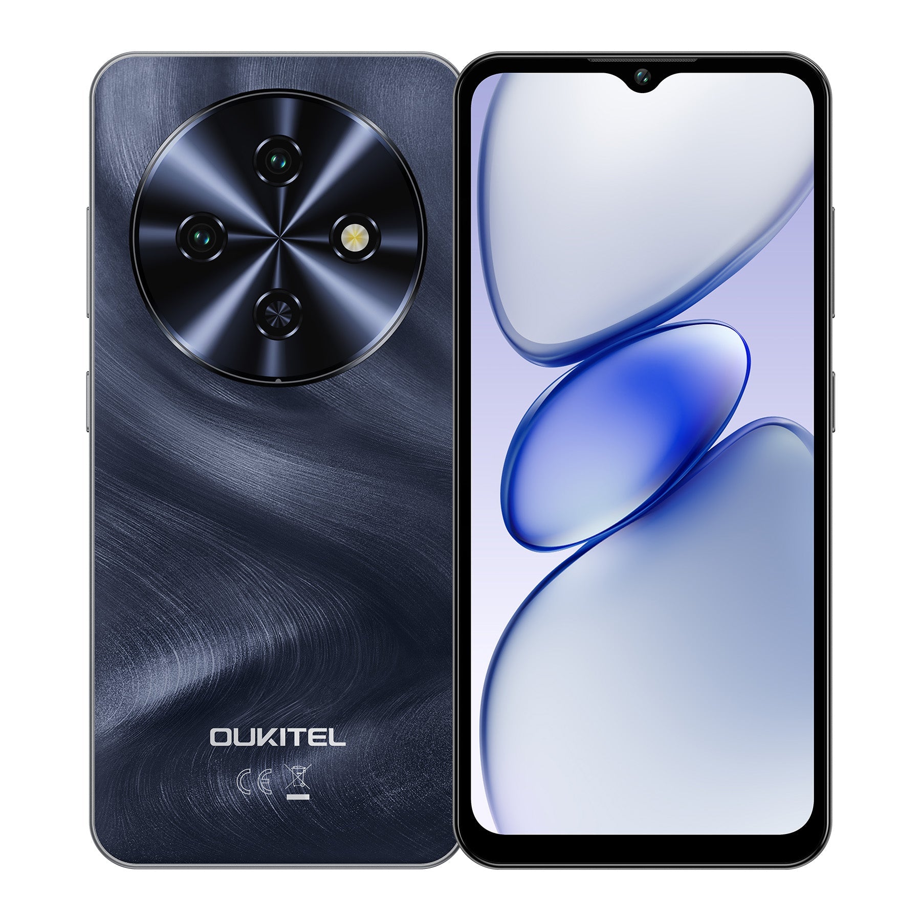 OUKITEL C5 black smartphone with sleek design and high-performance features, including a 13MP camera, 6.52-inch HD display, and 5000mAh battery.