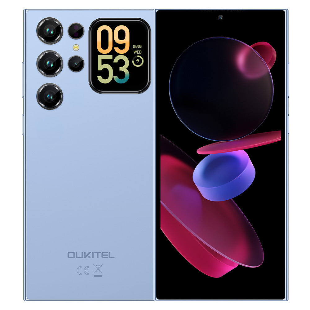 Oukitel C62 6.88-inch smartphone with 5150mAh battery, 4GB RAM 128GB storage, ultra-thin 9.5mm body in blue color