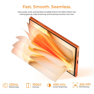 OUKITEL C67 smartphone featuring a 120Hz refresh rate display with 450 nits brightness, 1500:1 contrast ratio, and 255 PPI pixel density for ultra-smooth scrolling, vibrant visuals, and an immersive viewing experience.