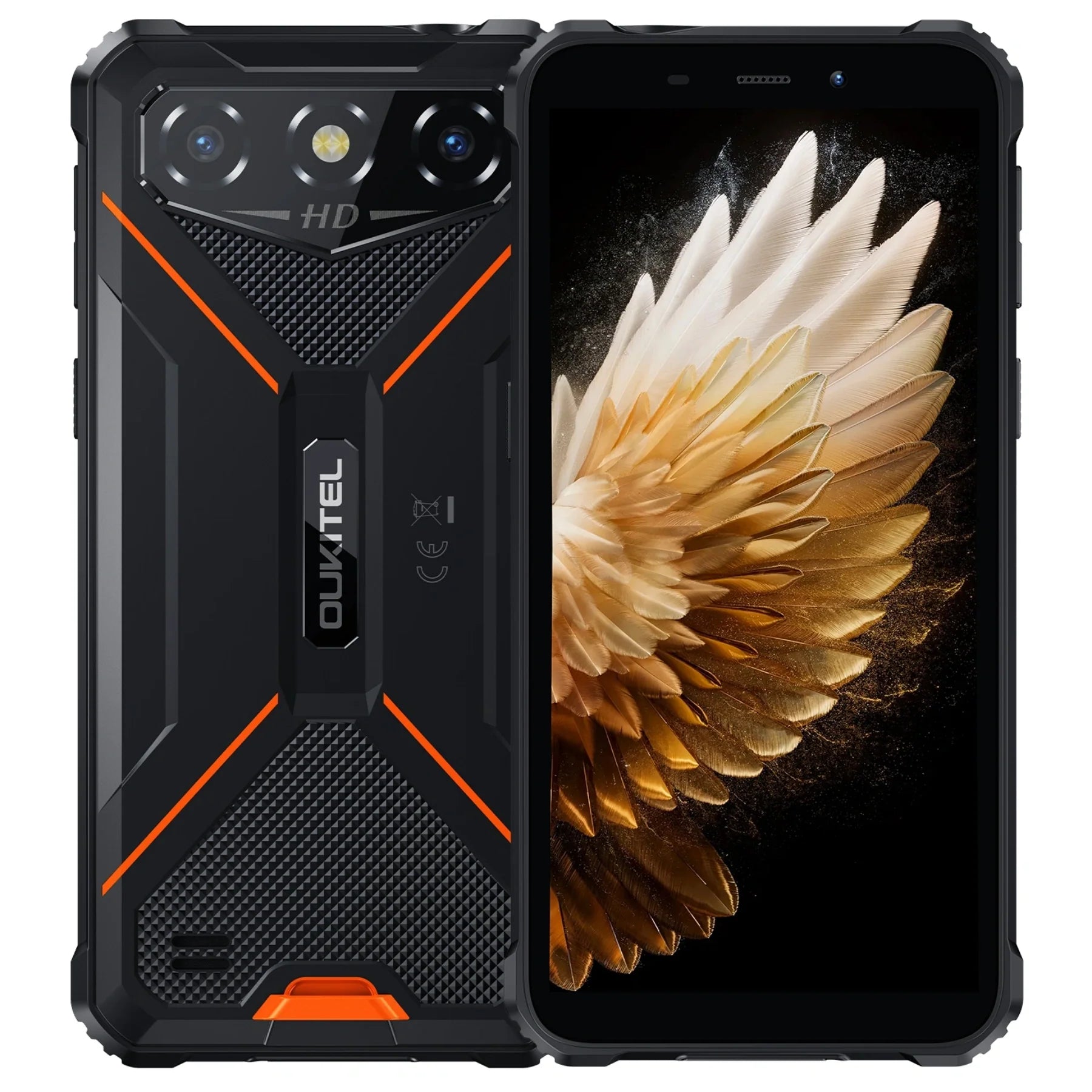 Oukitel G3 rugged phone in orange with 6-inch HD+ display, 6300mAh big battery, 13MP camera, Android 14, 16GB RAM, and 128GB storage