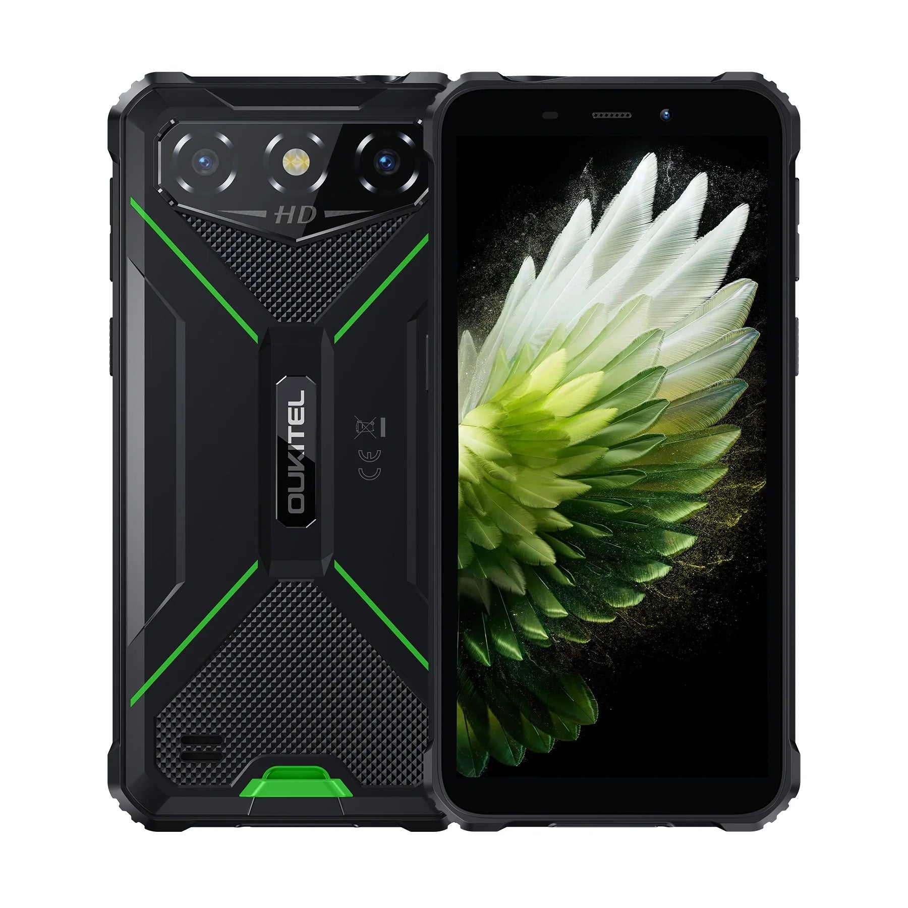 Oukitel G3 rugged phone in green with 6-inch HD+ display, 6300mAh big battery, 13MP camera, Android 14, 16GB RAM, and 128GB storage