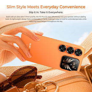 OUKITEL P2 Plus 5G ultra-slim smartphone with 7.7mm profile – Lightweight, pocket-friendly design for comfortable one-handed grip and effortless everyday portability
