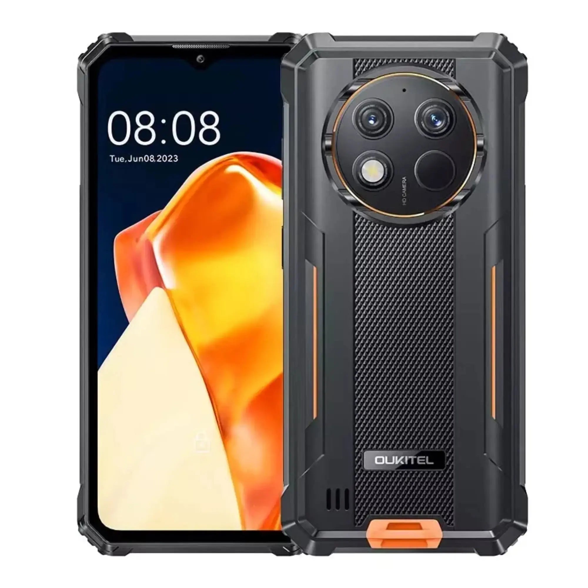 Oukitel WP28S 4G rugged phone in orange with 6.52-inch display, 10600mAh big battery, 13MP camera, 16GB RAM, 128GB storage with NFC, Android 14