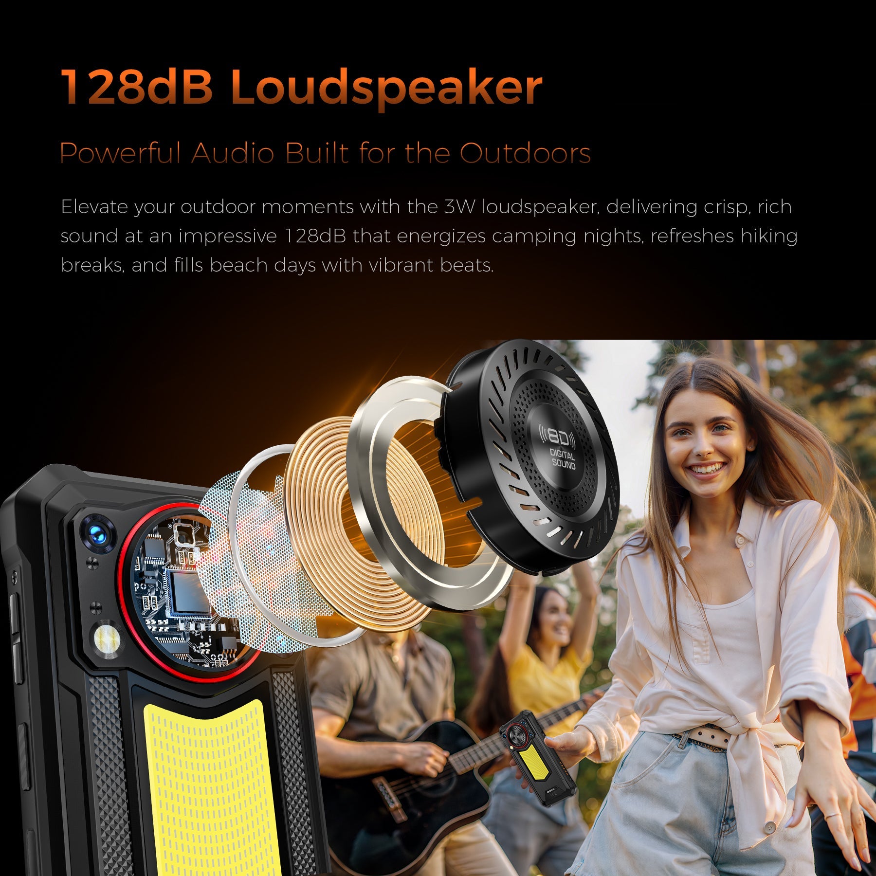 Oukitel WP53 Pro 4G rugged phone with powerful 3W loudspeaker for clear, high-volume sound, ideal for music, videos, and calls