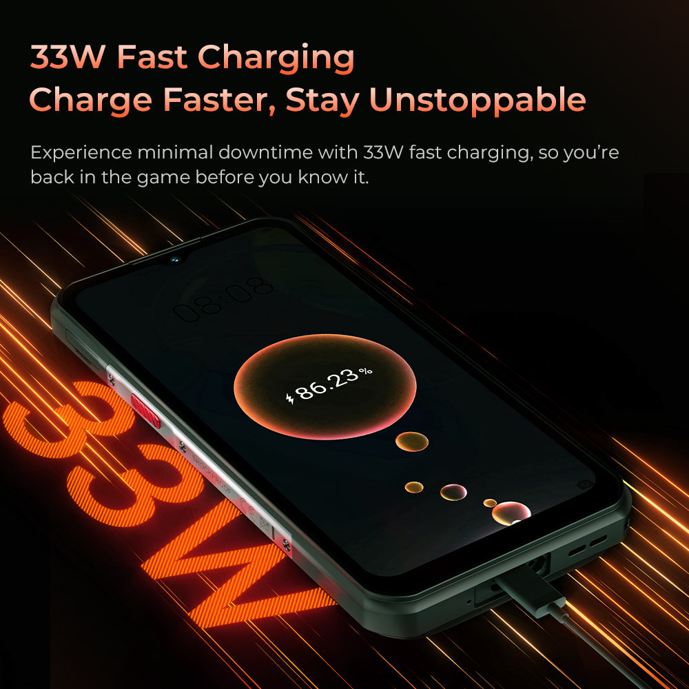 Oukitel WP55 5G rugged phone with 33W fast charging for quick power refill and minimal downtime