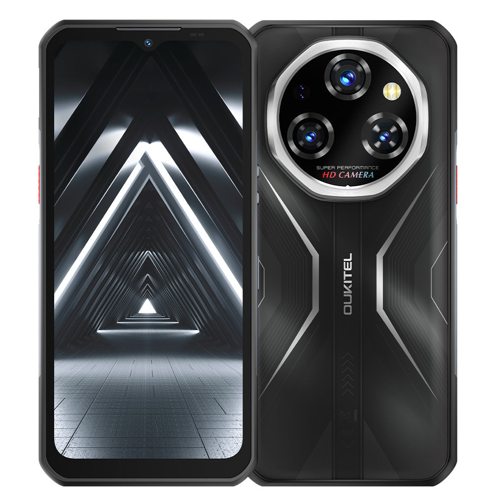 Oukitel WP55 Pro 5G rugged phone in black with 6.6-inch HD+ display, 11000mAh big battery, 108MP camera, Android 15, 16GB RAM, 512GB storage, and NFC