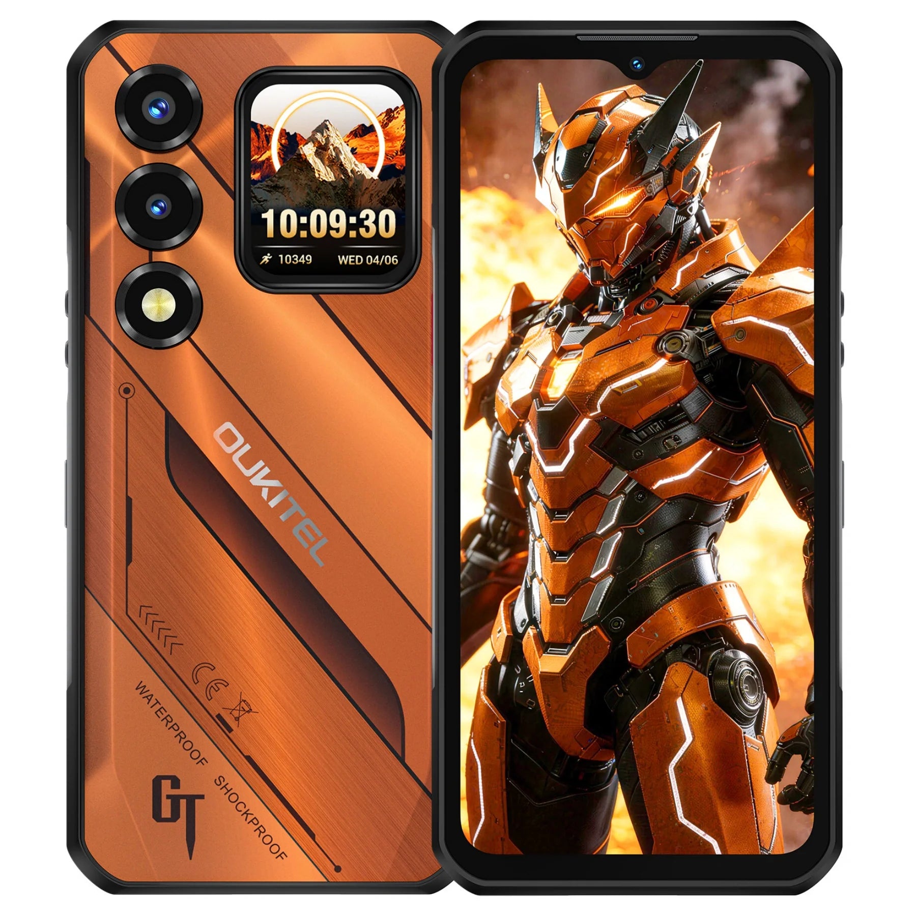 The OUKITEL WP66 rugged phone showcases key features including a 6.6" main display with 120Hz, a 1.81" secondary display, up to 36GB RAM and 512GB ROM, a powerful 11,000mAh battery, a 108MP main camera, 5G MediaTek Dimensity 7025 chipset, and a slim design of just 15.8mm thickness.